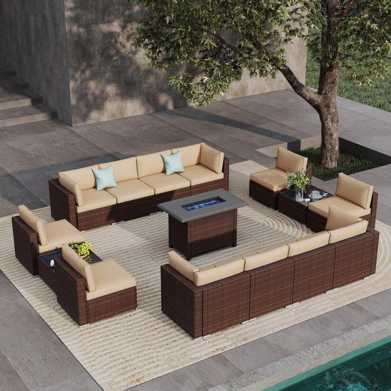 PE Rattan ve Metal Modüler Ateş Çukurlu 15 Parça Bahçe Takımı - 272381