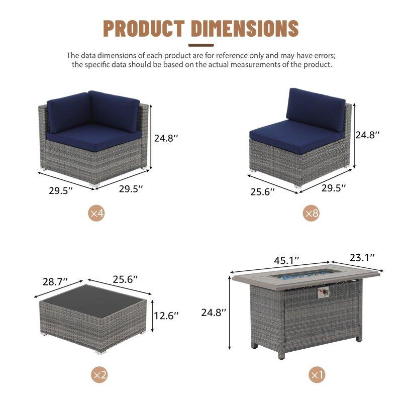 PE Rattan ve Metal Modüler Ateş Çukurlu 15 Parça Bahçe Takımı - 272381