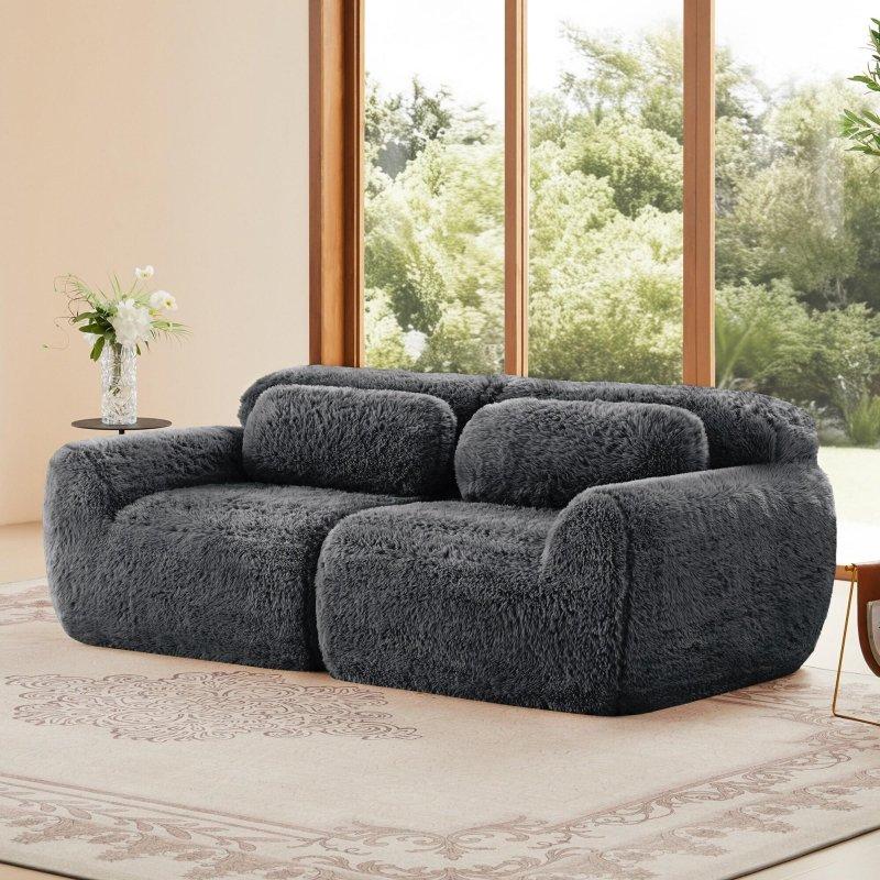 Pelüş Kumaş Modüler Kaymaz Tabanlı İki Kişilik Bohem Koltuk - 288219
