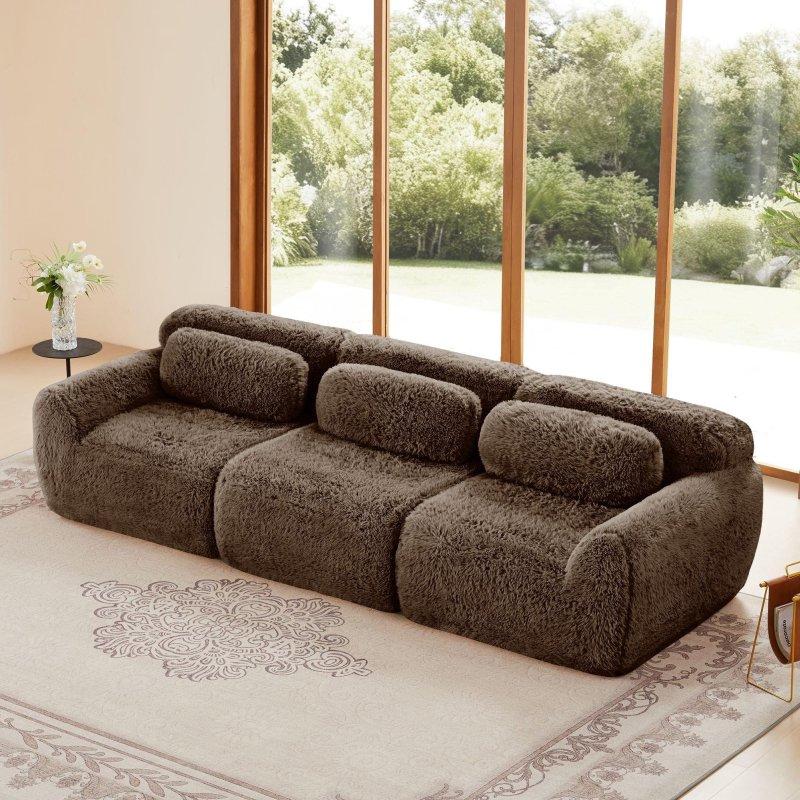 Peluş Kumaş Modüler Puf ve Yastıklı Bohem Koltuk - 292 cm - 279529
