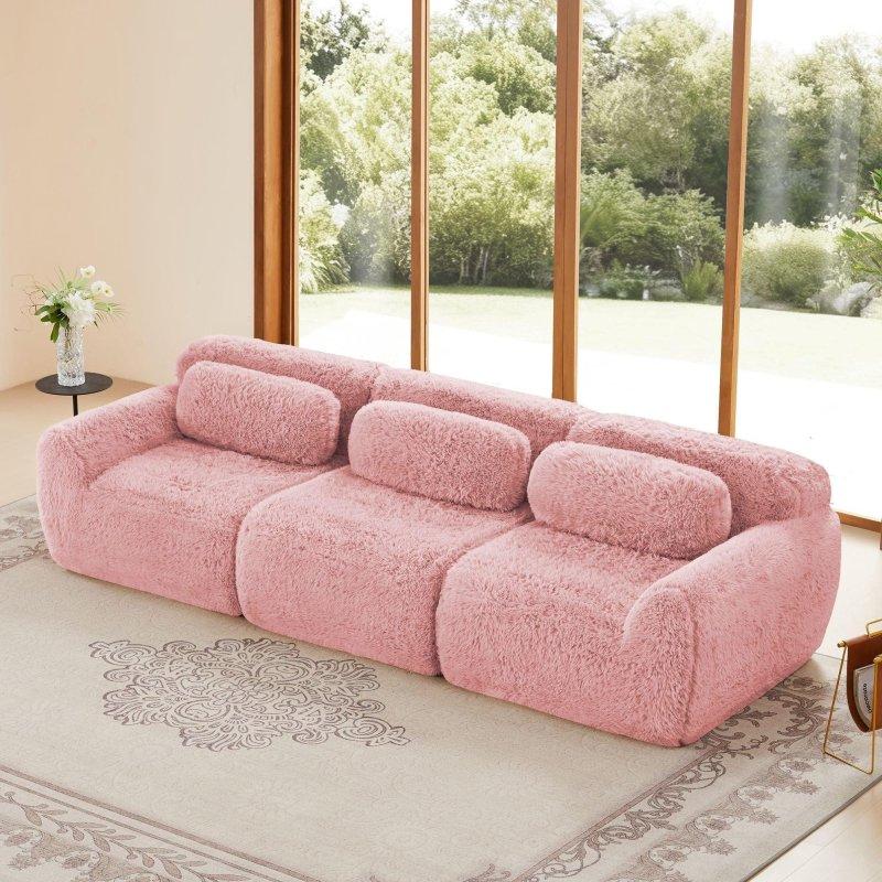 Peluş Kumaş Modüler Puf ve Yastıklı Bohem Koltuk - 292 cm - 279529