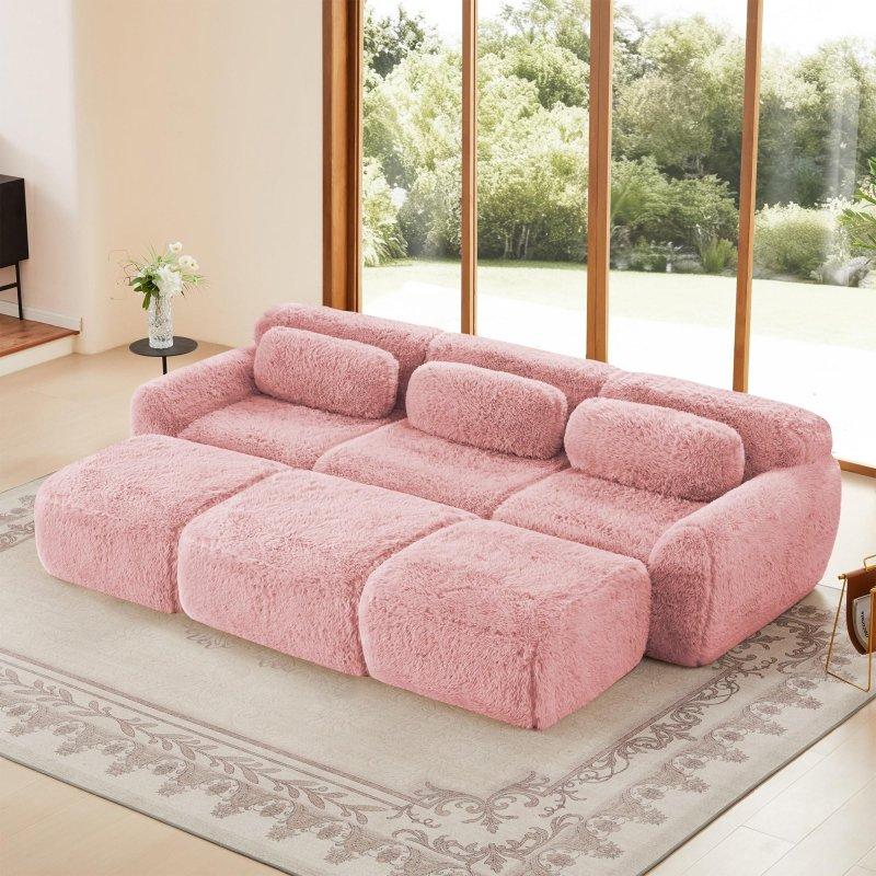 Pelüş Kumaş Modüler Puflu 3 Kişilik Bohem Koltuk - 285829