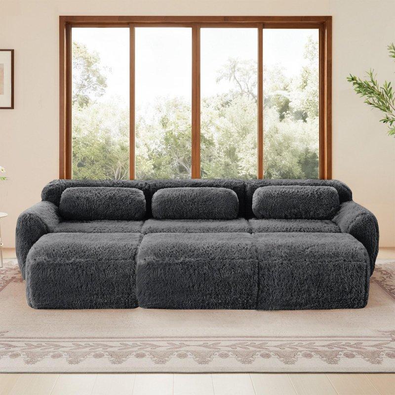 Pelüş Kumaş Modüler Puflu 3 Kişilik Bohem Koltuk - 285829
