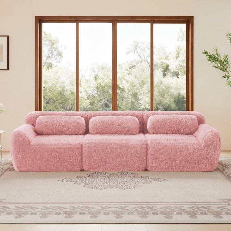 Pelüş Kumaş Modüler Yuvarlak Kollu Yastık Sırtlı Bohem Koltuk - 290 cm - 283884