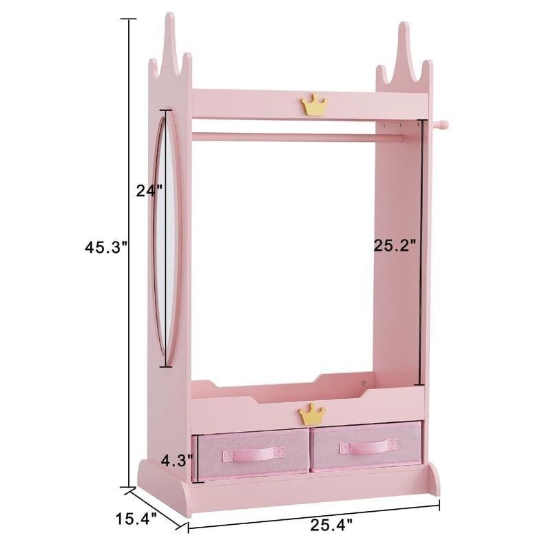 Pembe Ahşap Aynalı Askılıklı 2 Çekmeceli Şifonyer - 301881