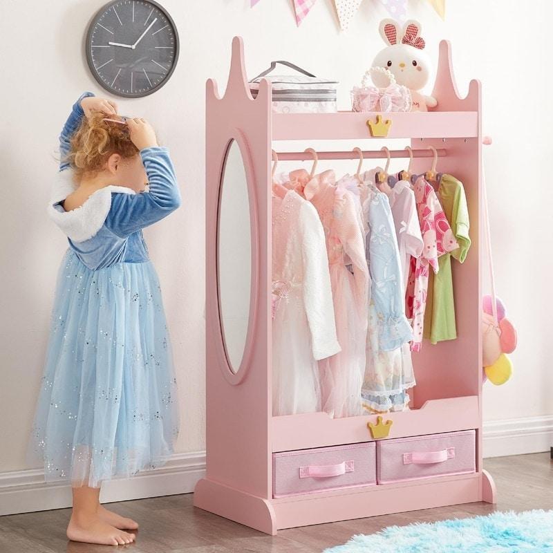 Pembe Ahşap Aynalı Askılıklı 2 Çekmeceli Şifonyer - 301881
