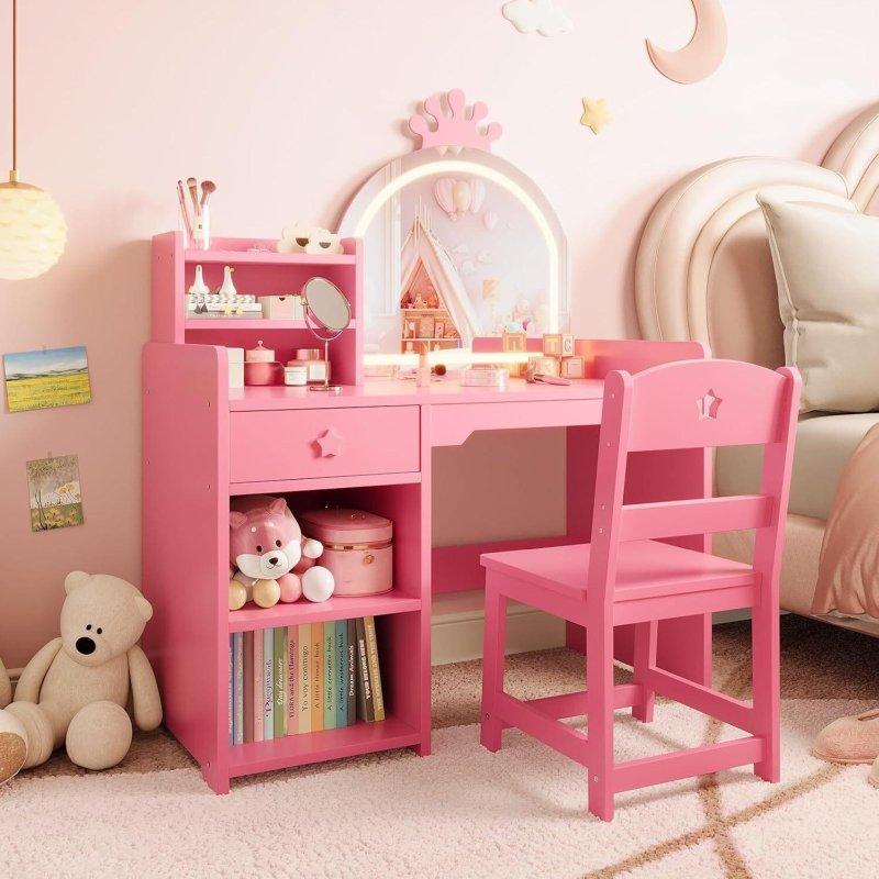 Pembe Ahşap ve Metal Aynalı Çekmeceli Şifonyer - 78x37x60 cm - 296096