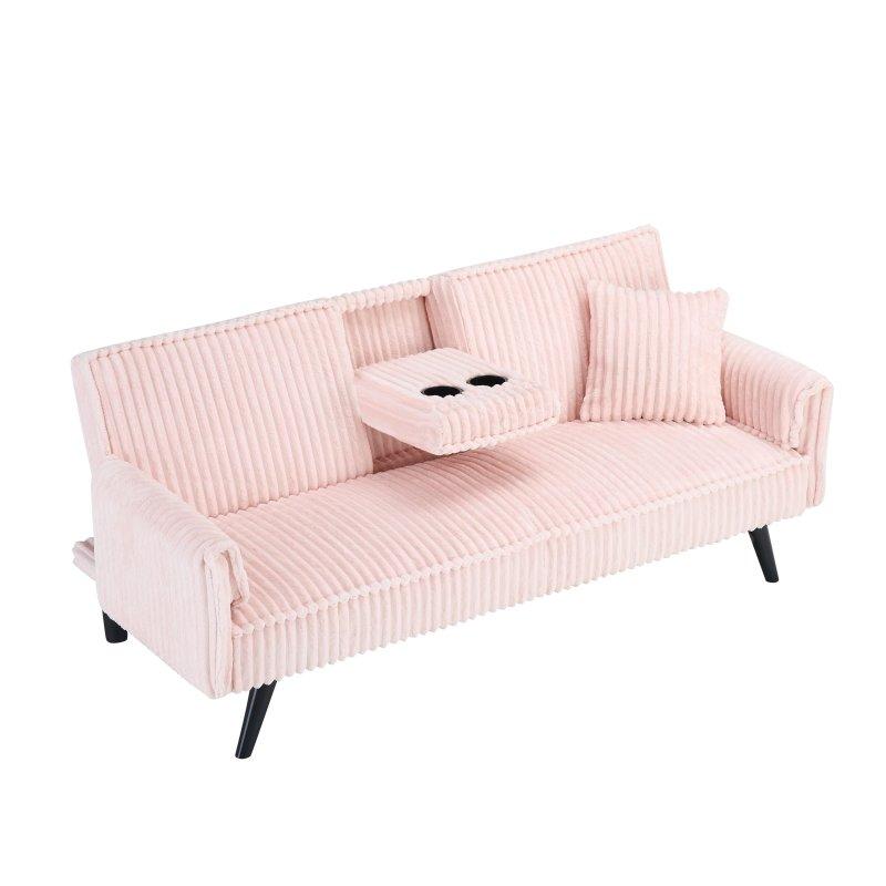 Pembe Fitilli Kadife Açılır Bardaklıklı Yataklı Bohem Koltuk - 183 cm - 288355