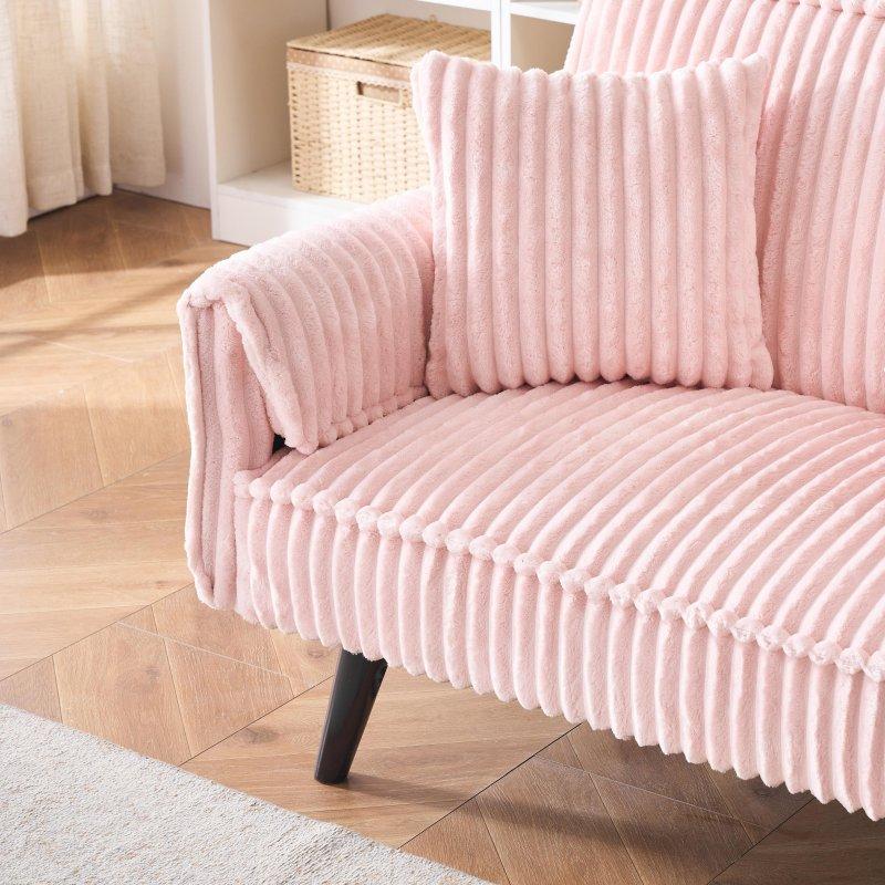 Pembe Fitilli Kadife Açılır Bardaklıklı Yataklı Bohem Koltuk - 183 cm - 288355