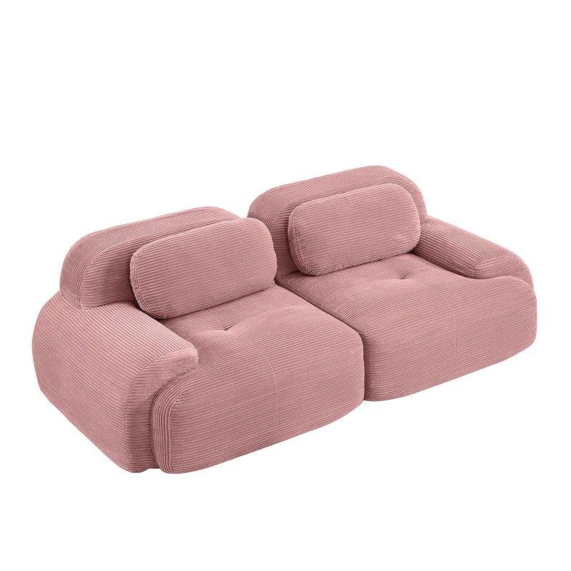 Pembe Fitilli Kumaş Modüler Kavisli Kolçaklı Bohem Koltuk - 208 cm - 289788