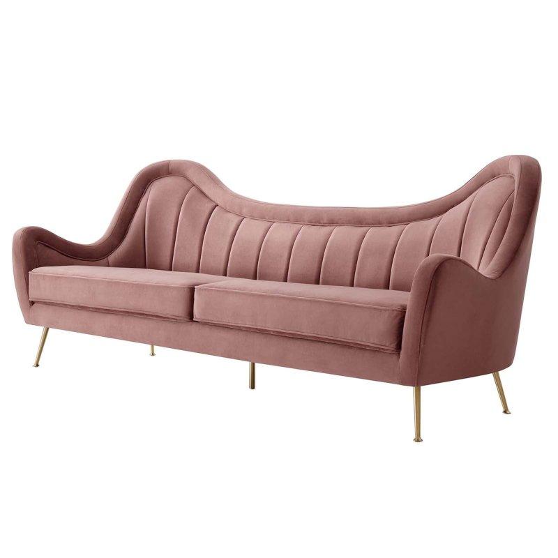 Pembe Kadife Kapitoneli Paslanmaz Çelik Gold Ayaklı 3 Kişilik Bohem Koltuk - 238 cm - 284788