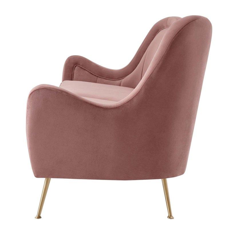 Pembe Kadife Kapitoneli Paslanmaz Çelik Gold Ayaklı 3 Kişilik Bohem Koltuk - 238 cm - 284788