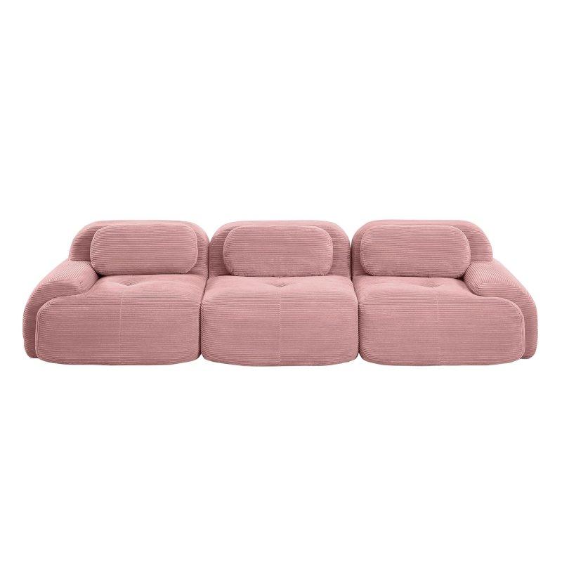 Pembe Kadife Kumaş Modüler 3 Kişilik Kıvrımlı Kolçaklı Bohem Koltuk - 298x103x75 cm - 290056