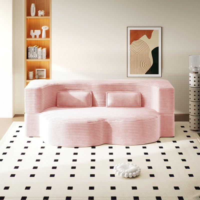 Pembe Kadife Kumaş Yatağa Dönüşebilen Bohem Koltuk - 200x98 cm - 293092