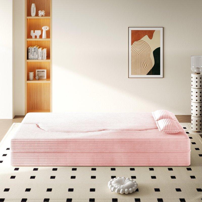 Pembe Kadife Kumaş Yatağa Dönüşebilen Bohem Koltuk - 200x98 cm - 293092