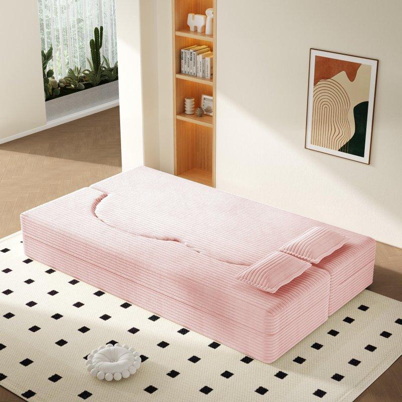 Pembe Kadife Kumaş Yatağa Dönüşebilen Bohem Koltuk - 200x98 cm - 293092 Pembe Kadife Kumaş Yatağa Dönüşebilen Bohem Koltuk - 200x98 cm - 293092