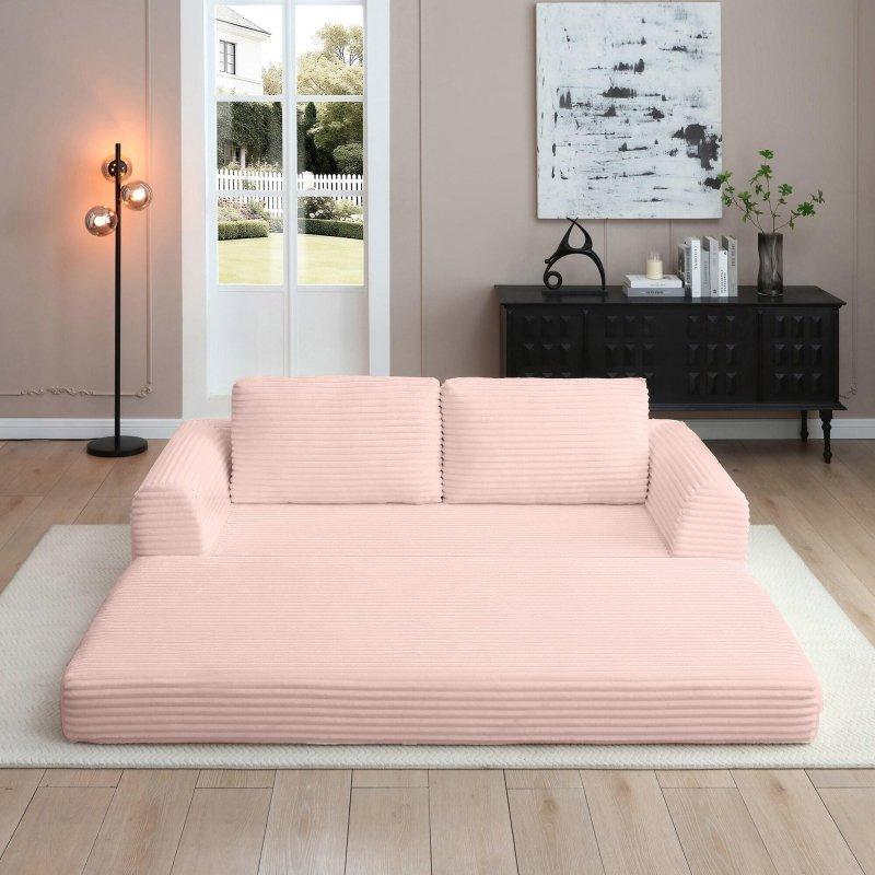 Pembe Kadife Yataklı Katlanır 2 Kişilik Bohem Koltuk - 293072