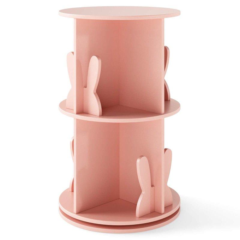 Pembe MDF 360° Döner 2 Katlı Tavşan Figürlü Çocuk Odası Kitaplık - 41x65 cm - 312542