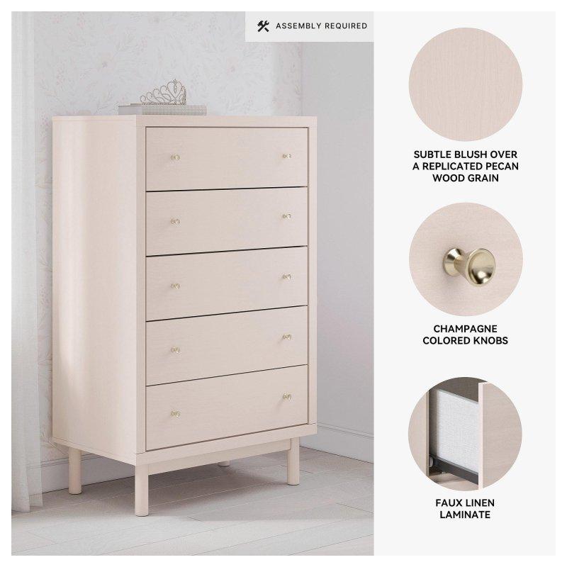 Pembe MDF 5 Çekmeceli Dikey Şifonyer - 84x134x50 cm - 306642