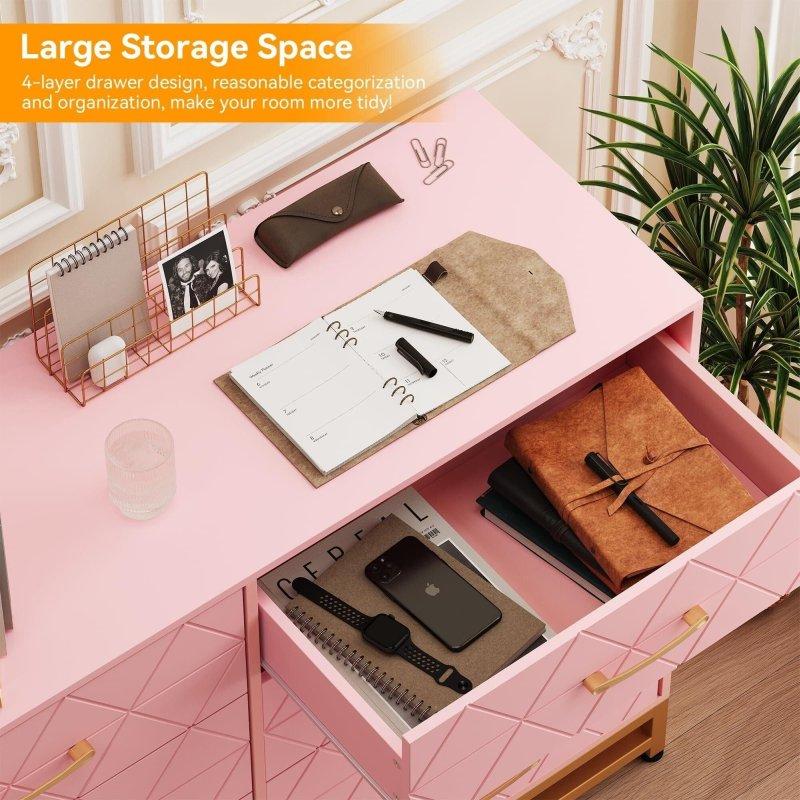 Pembe MDF 8 Çekmeceli Metal Kulplu Modern Tasarım Şifonyer - 306357