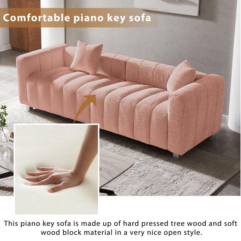 Pembe MDF Metal Ayaklı Kadife 3 Kişilik 2 Yastıklı Bohem Koltuk - 212 cm - 288491