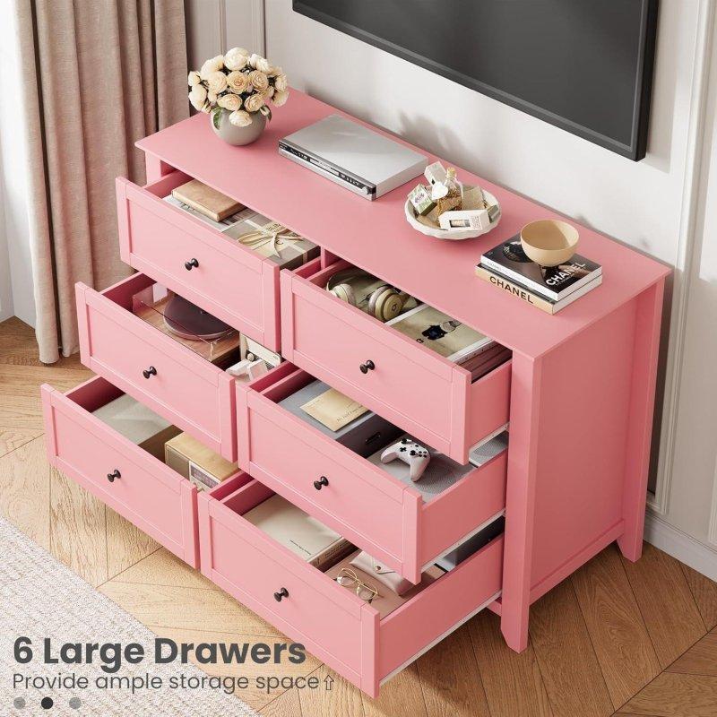 Pembe MDF Metal Kulplu 6 Çekmeceli Şifonyer - 120x40x81 cm - 308872