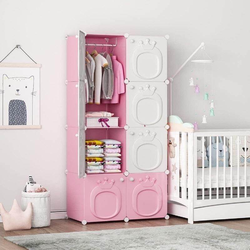 Pembe Plastik 8 Bölmeli Modüler Çocuk Odası Şifonyeri - 72x36x143 cm - 306771
