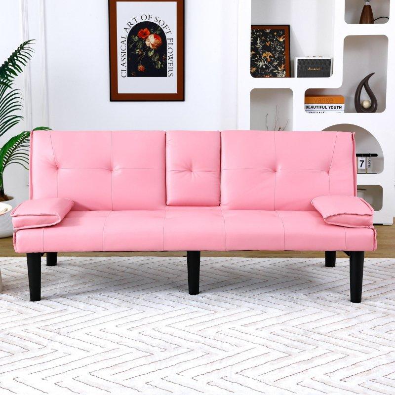 Pembe PVC Kumaş Katlanabilir Bardaklıklı Yataklı Bohem Koltuk - 171 cm - 289947