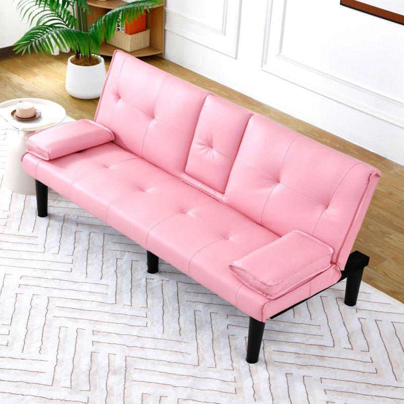Pembe PVC Kumaş Katlanabilir Bardaklıklı Yataklı Bohem Koltuk - 171 cm - 289947