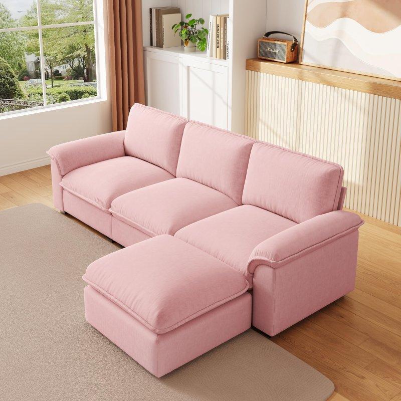Pembe Şönil Kumaş L Şekilli Modüler Bohem Koltuk - 282626