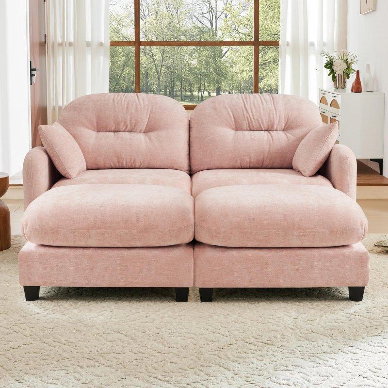Pembe Şönil Kumaş Puflu Modüler Kapitoneli Bohem Koltuk - 188 cm - 285974