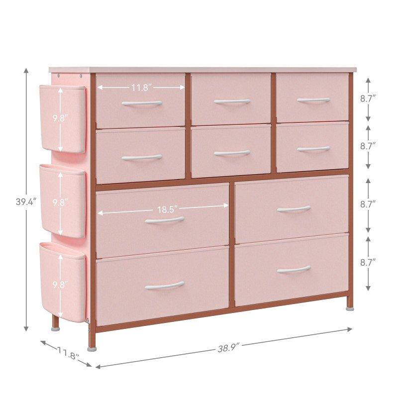 Pembe Suntalam Tablalı Metal İskeletli 10 Kumaş Çekmeceli Düzenleyici Şifonyer - 99x30x100 cm - 307987