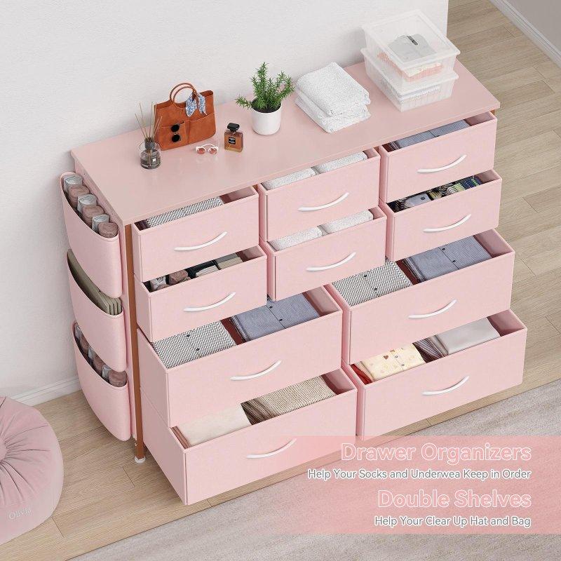 Pembe Suntalam Tablalı Metal İskeletli 10 Kumaş Çekmeceli Düzenleyici Şifonyer - 99x30x100 cm - 307987