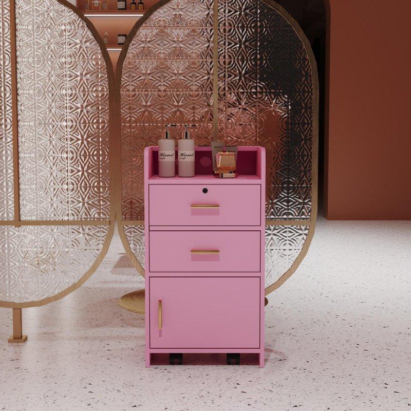 Pembe ve Beyaz MDF Aynalı Çekmeceli Tabureli Şifonyer - 44x79x36 cm - 296576