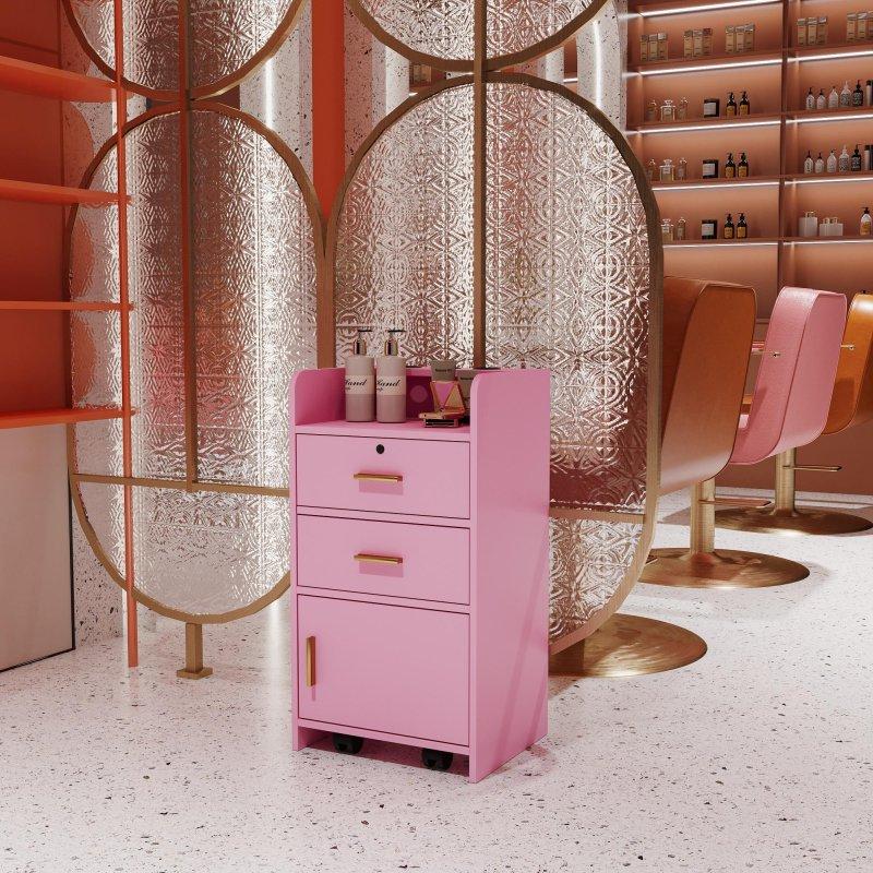 Pembe ve Beyaz MDF Aynalı Çekmeceli Tabureli Şifonyer - 44x79x36 cm - 296576