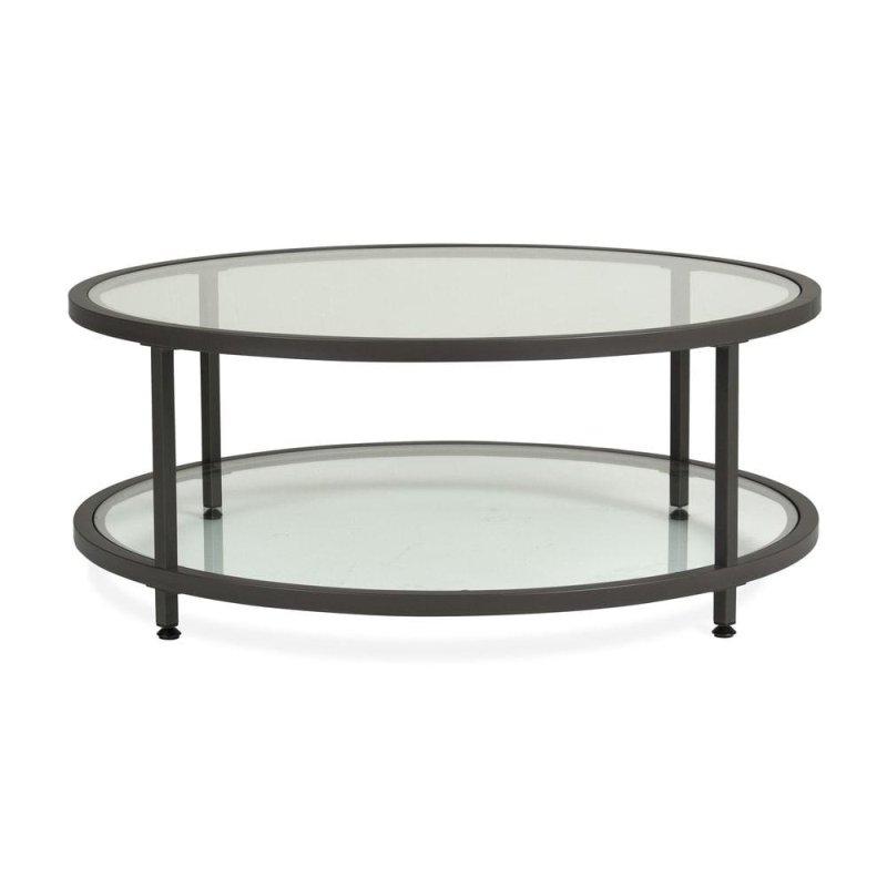 Pewter Gri Metal ve Cam İki Katlı Yuvarlak Orta Sehpa - 72 cm - 242872