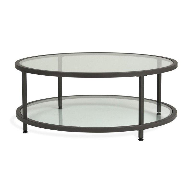 Pewter Gri Metal ve Cam İki Katlı Yuvarlak Orta Sehpa - 72 cm - 242872