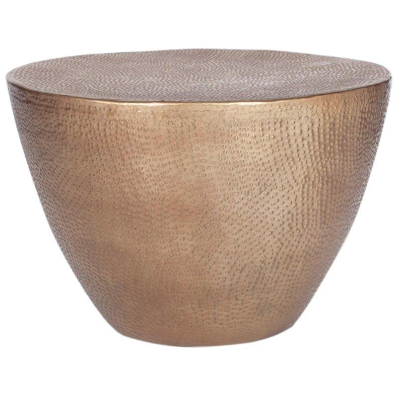 Pirinç Rengi Demir Dokulu Tambur Tasarım Yuvarlak Orta Sehpa - 60x41 cm - 242821