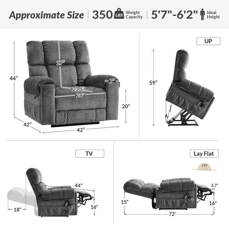 Polyester Kumaş Çift Motorlu Asansörlü Isıtmalı Masajlı Baba Koltuğu - 107x107x112 cm - 321887