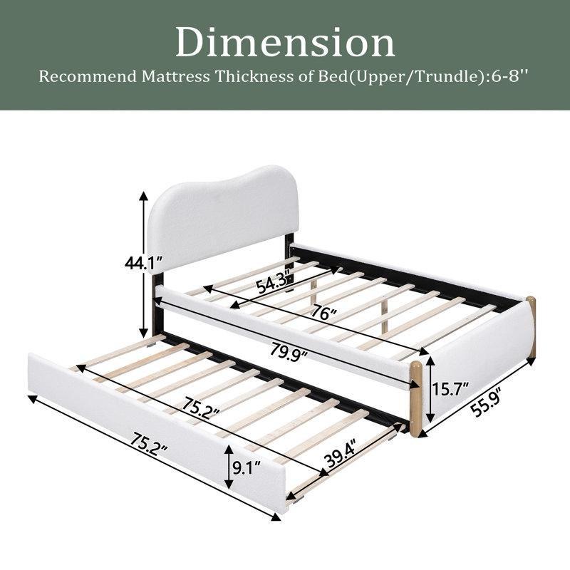 Polyester Kumaş Döşemeli Masif Çam ve MDF Başlıklı Yavru Yataklı Karyola - 328366