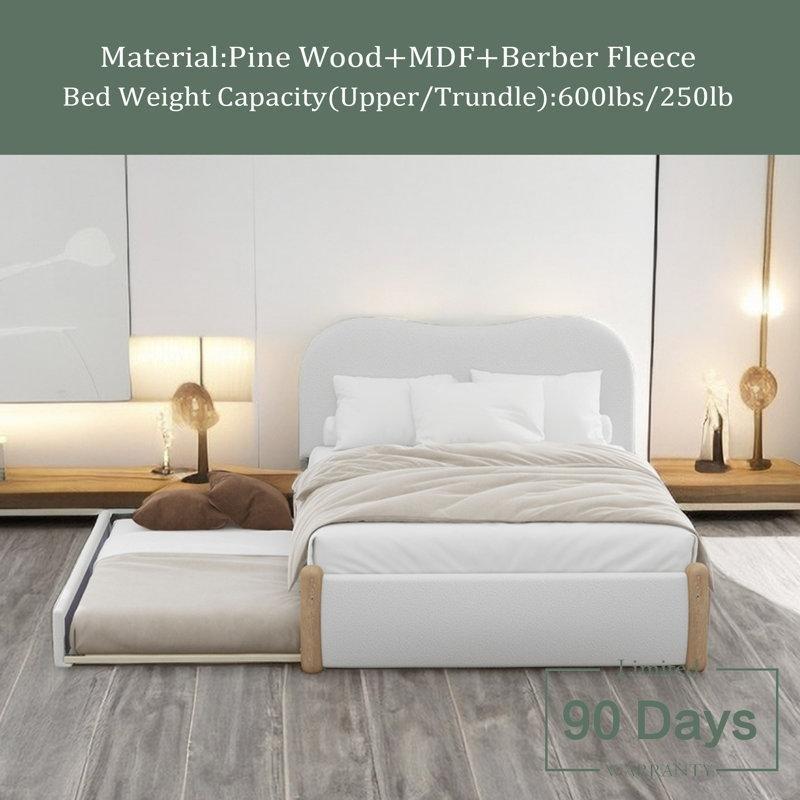 Polyester Kumaş Döşemeli Masif Çam ve MDF Başlıklı Yavru Yataklı Karyola - 328366
