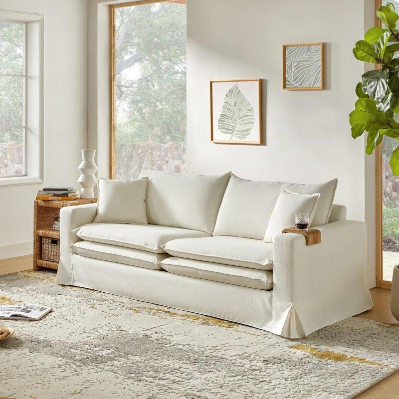Polyester Kumaş Masif Ahşap Bardaklıklı Çıkarılabilir Kılıflı Bohem Koltuk - 220 cm - 294063