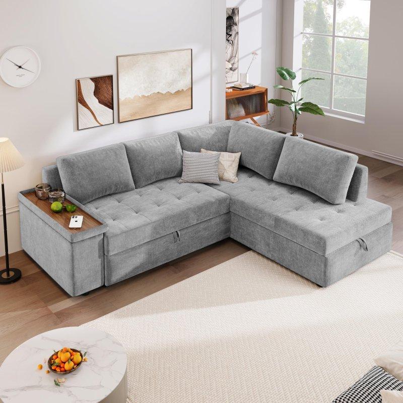Polyester Kumaş Masif Ahşap Yataklı Sandıklı L Köşe Koltuk - 233x158 cm - 255806