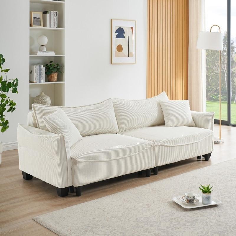Polyester Kumaş Yataklı Üç Kişilik Yuvarlak Kollu Bohem Koltuk - 224 cm - 279503