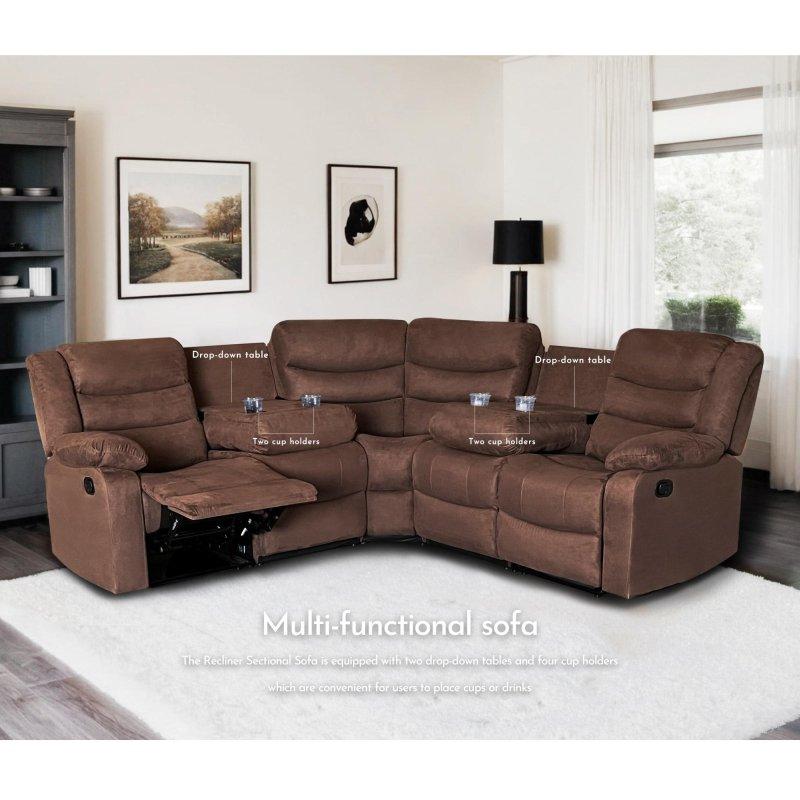 Polyester ve Süet Kumaş Manuel Mekanizmalı Bardaklıklı 5 Kişilik Köşe Koltuk - 209x209 cm - 259522