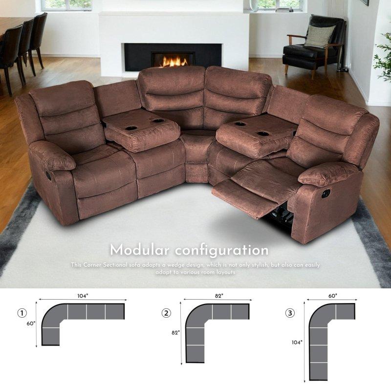 Polyester ve Süet Kumaş Manuel Mekanizmalı Bardaklıklı 5 Kişilik Köşe Koltuk - 209x209 cm - 259522