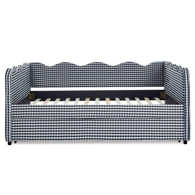 Pötikare Desenli Keten Kumaş Yavru Yataklı ve Şarj Portlu Daybed Karyola - 330358