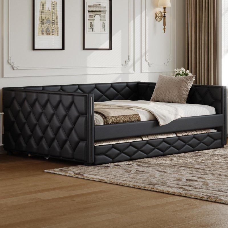 PU Deri Döşemeli Yavru Yataklı Kapitoneli Daybed Karyola - 330062