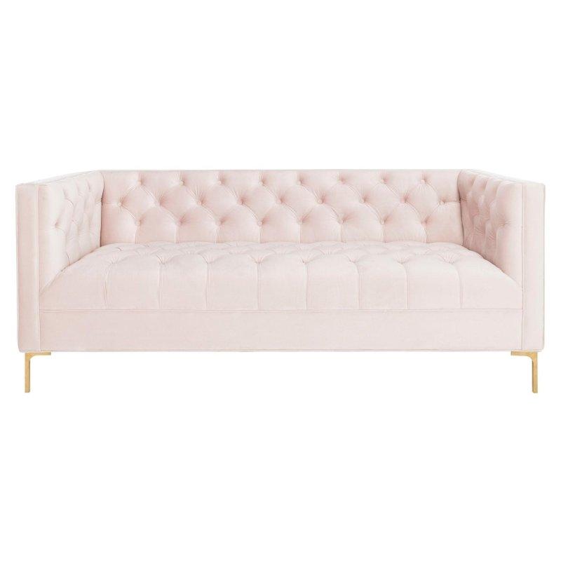 Pudra Pembe Kadife Kapitoneli Gold Metal Ayaklı Bohem Koltuk - 178 cm - 282057