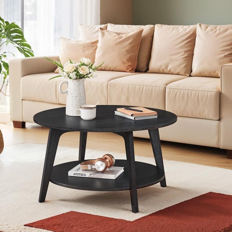Raflı MDF Yuvarlak Orta Sehpa - 80 cm - 245283